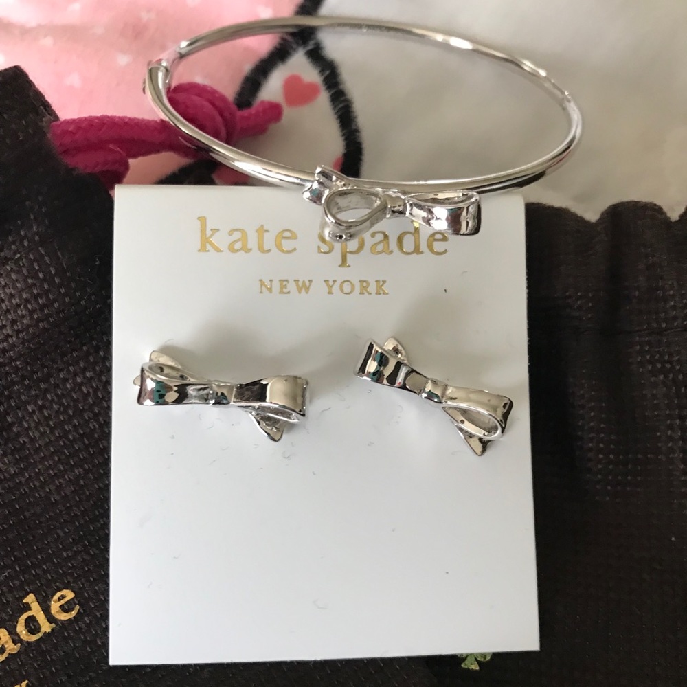 Kate Spade bow earrings & bracelet (silver)